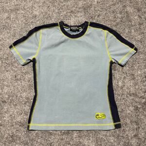Lee Pipes Y2K Contrast Stitch Tee Blue Navy Neon Size Youth Large